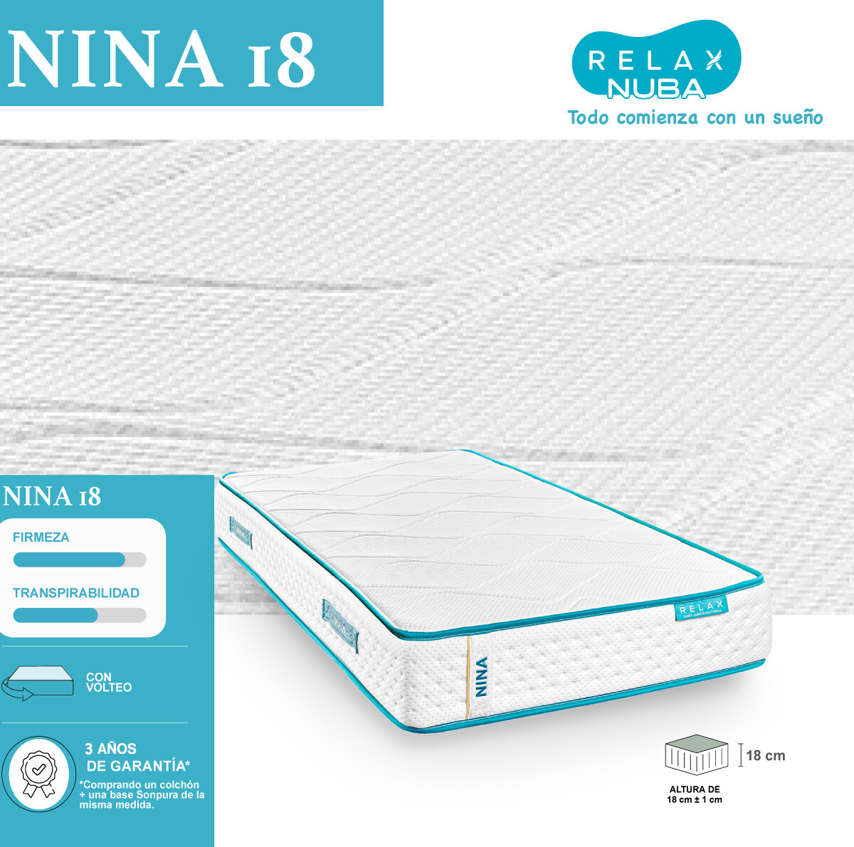 COLCHÓN JUVENIL NINA 18 CM