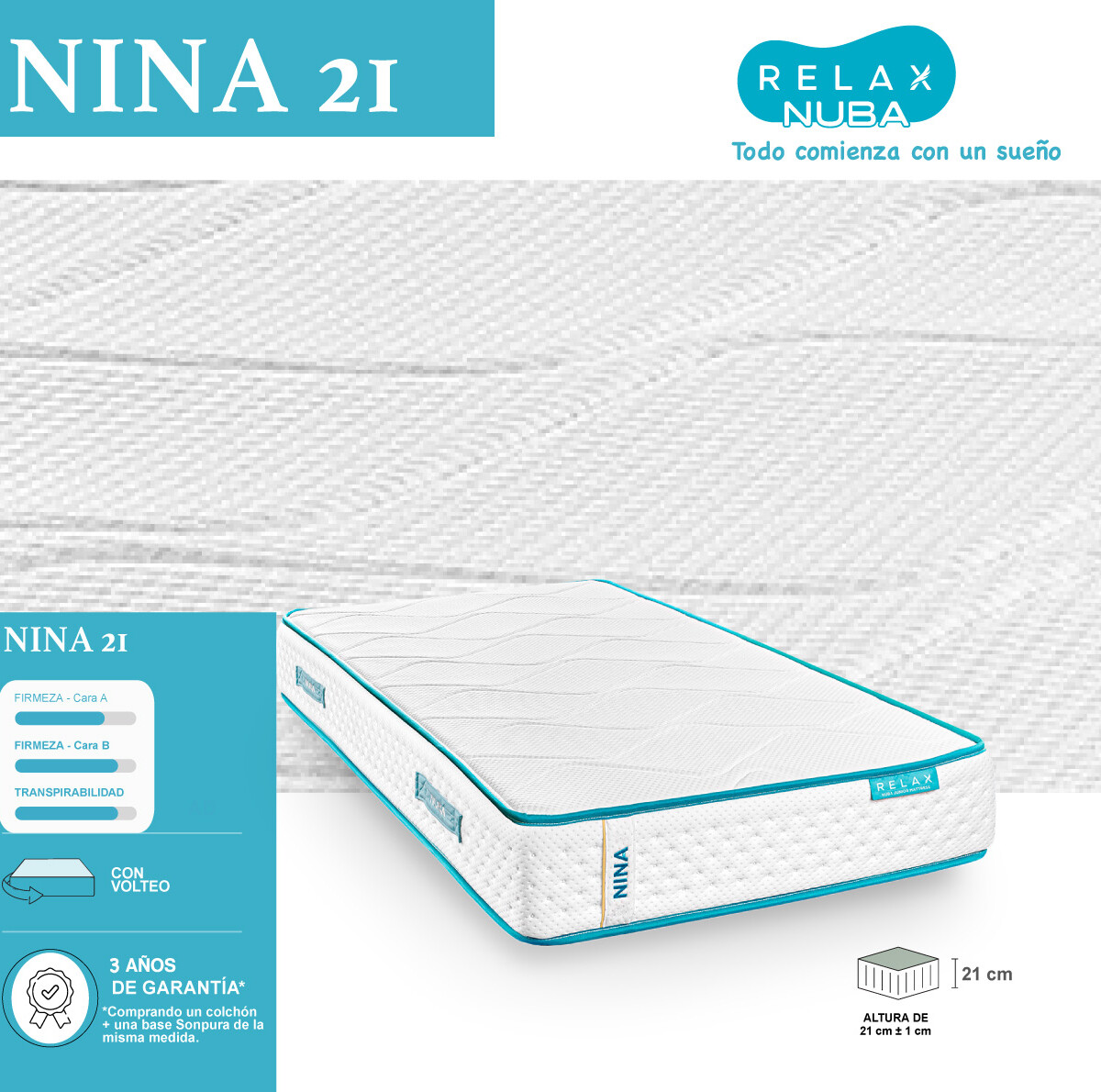 COLCHÒN JUVENIL NINA 21 CM